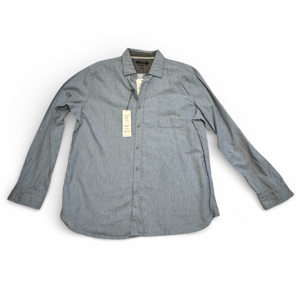 Tahari Stone Blue Fine Cotton Flannel Button Down Shirt NWT
